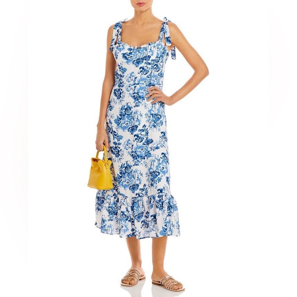 AQUA Toile De Jouy Sleeveless Floral Midi Dress